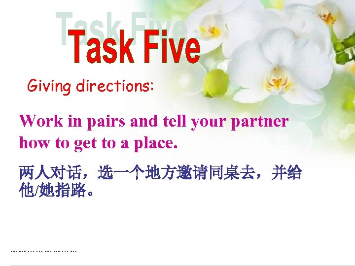 Giving directions: Work in pairs and tell your partner how to get to a