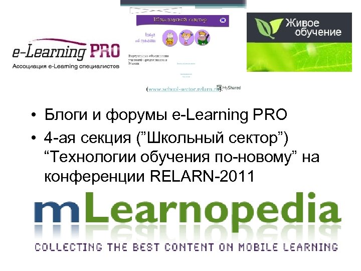  • Блоги и форумы e-Learning PRO • 4 -ая секция (”Школьный сектор”) “Технологии