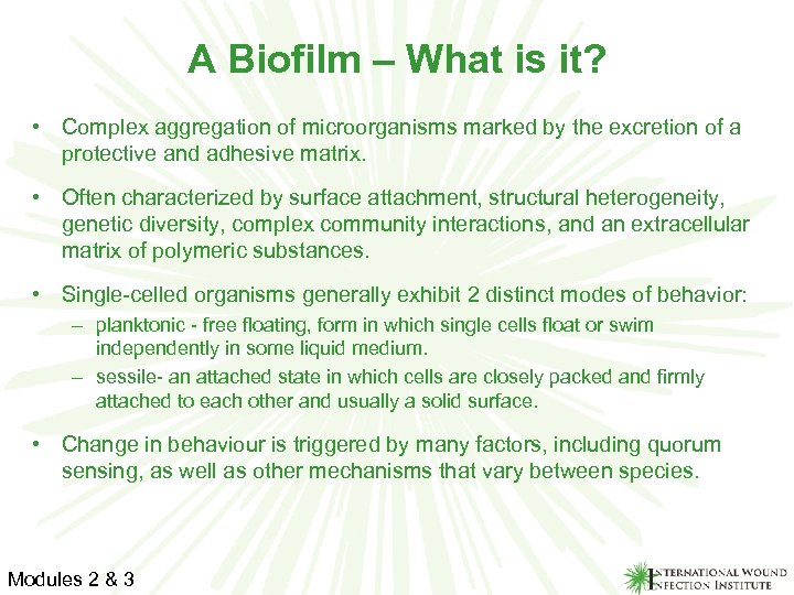 A Biofilm – What is it? • Complex aggregation of microorganisms marked by the