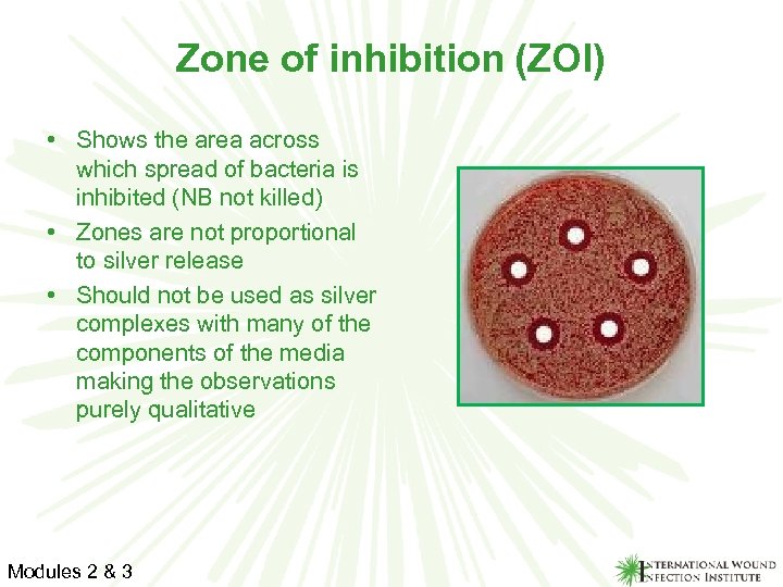 Zone of inhibition (ZOI) • Shows the area across which spread of bacteria is