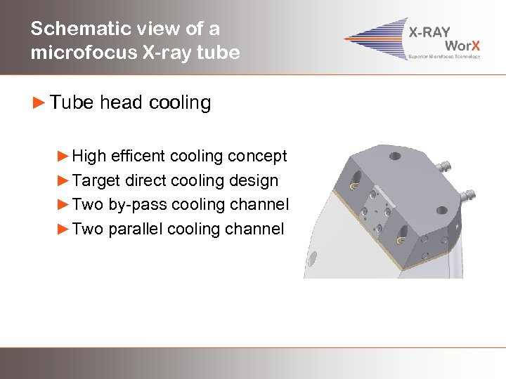 Schematic view of a microfocus X-ray tube ► Tube head cooling ►High efficent cooling