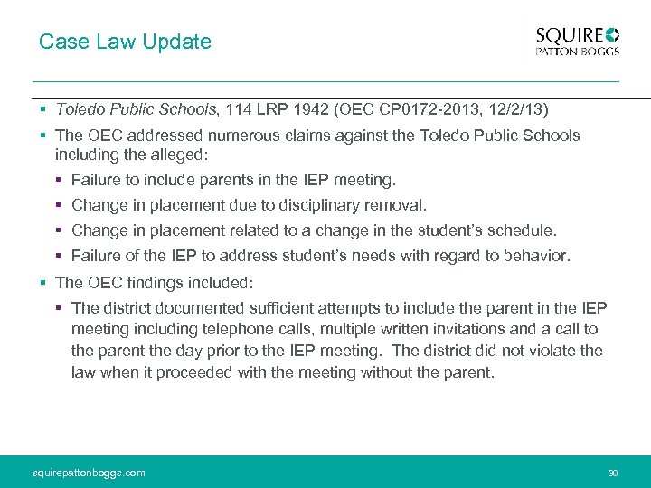 Case Law Update § Toledo Public Schools, 114 LRP 1942 (OEC CP 0172 -2013,