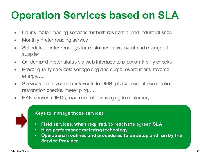 Operation Services based on SLA • Hourly meter reading services for both residential and