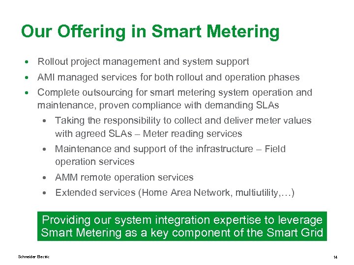 Our Offering in Smart Metering • Rollout project management and system support • AMI