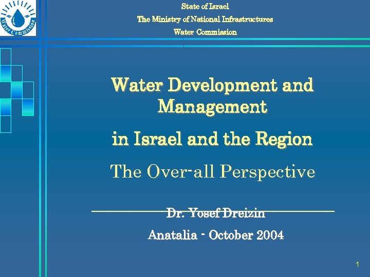 State of Israel The Ministry of National Infrastructures Water Commission Water Development and Management