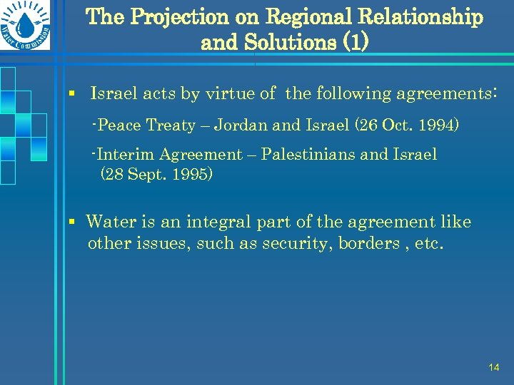 The Projection on Regional Relationship and Solutions (1) § Israel acts by virtue of