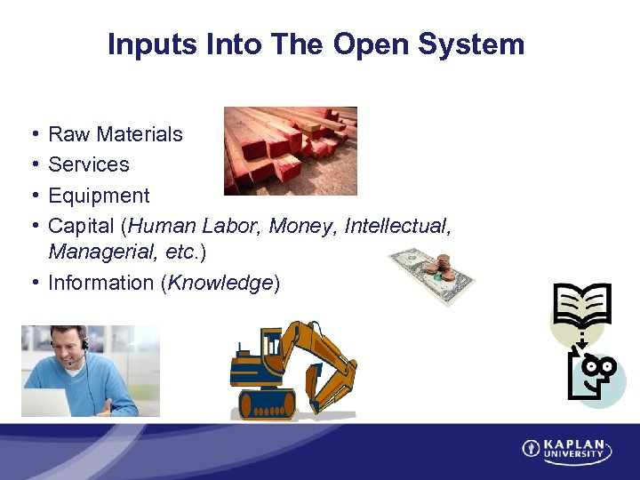 Inputs Into The Open System • • Raw Materials Services Equipment Capital (Human Labor,