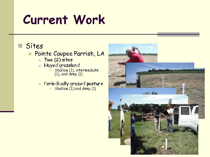 Current Work n Sites n Pointe Coupee Parrish, LA n Two (2) sites Hayed