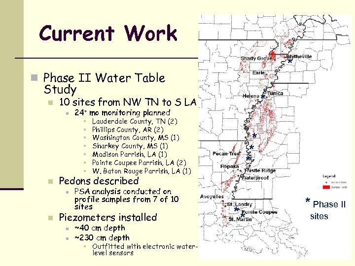 Current Work * n Phase II Water Table Study n n 24+ mo monitoring