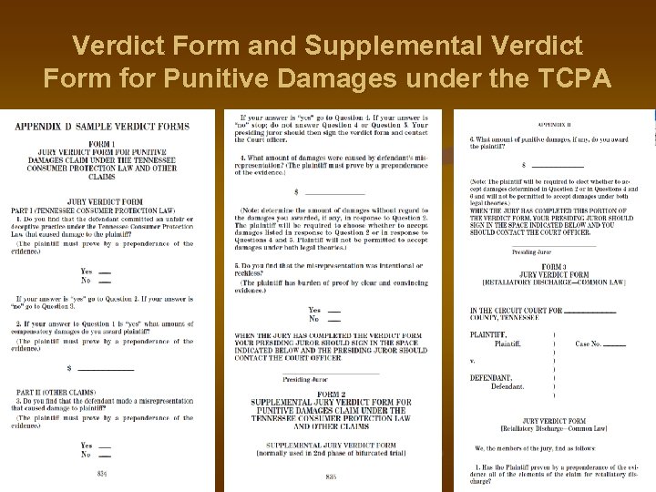 Verdict Form and Supplemental Verdict Form for Punitive Damages under the TCPA 