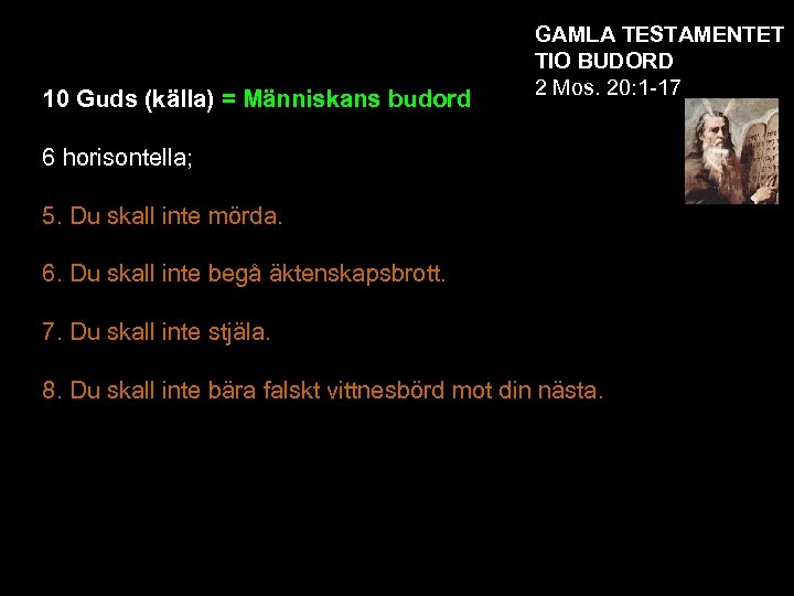 10 Guds (källa) = Människans budord GAMLA TESTAMENTET TIO BUDORD 2 Mos. 20: 1