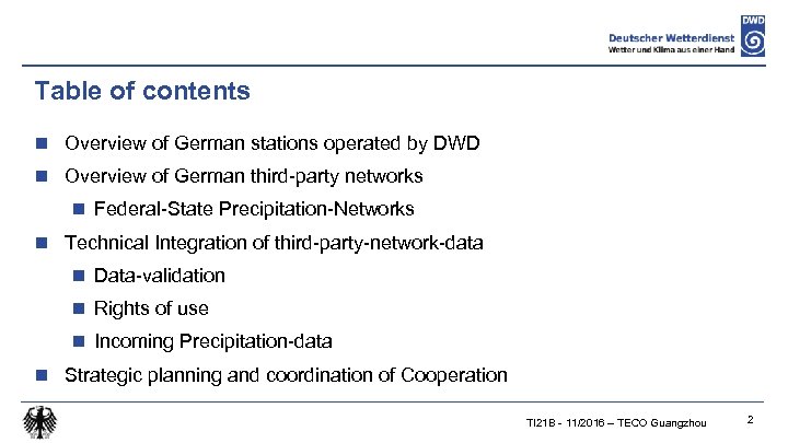 Table of contents n Overview of German stations operated by DWD n Overview of