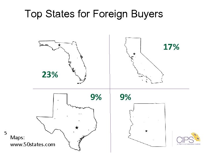 Top States for Foreign Buyers 17% 23% 9% 5 Maps: www. 50 states. com