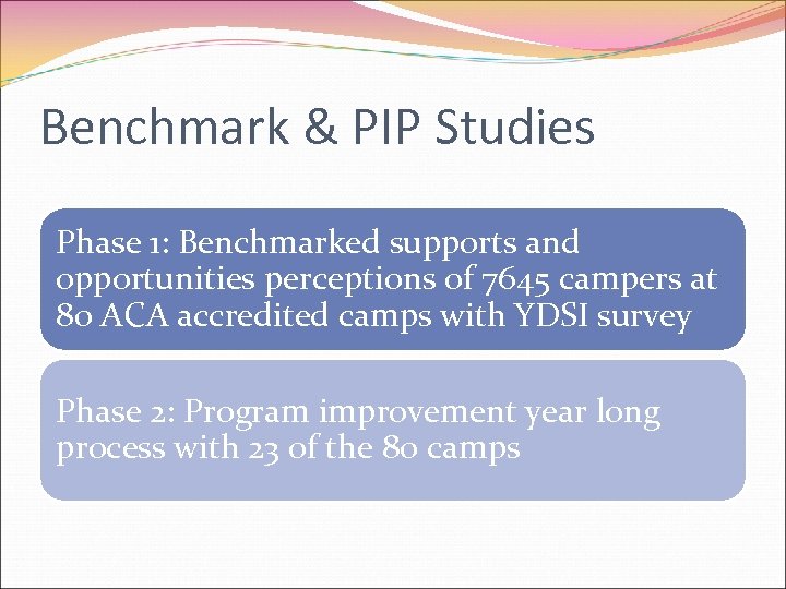 Benchmark & PIP Studies Phase 1: Benchmarked supports and opportunities perceptions of 7645 campers