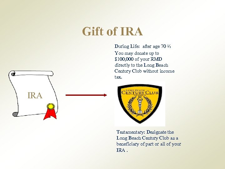 Gift of IRA During Life: after age 70 ½ You may donate up to