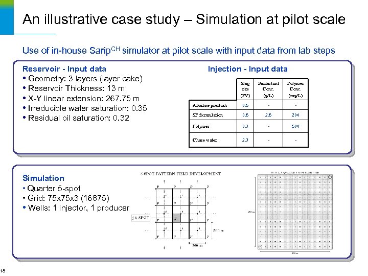 18 An illustrative case study – Simulation at pilot scale Use of in-house Sarip.