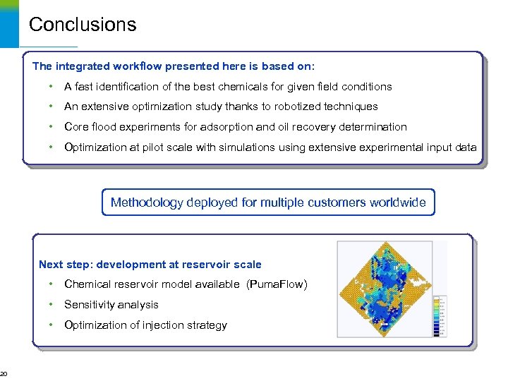 20 Conclusions The integrated workflow presented here is based on: • • A fast