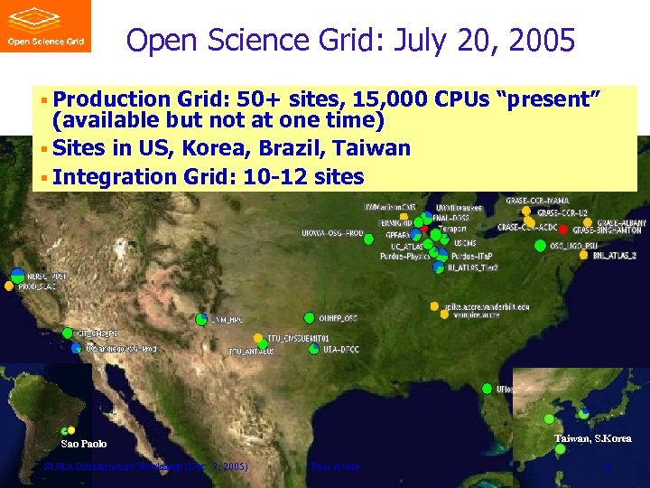 Open Science Grid: July 20, 2005 § Production Grid: 50+ sites, 15, 000 CPUs
