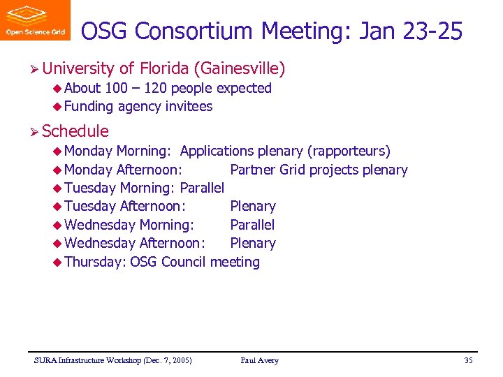OSG Consortium Meeting: Jan 23 -25 Ø University of Florida (Gainesville) u About 100