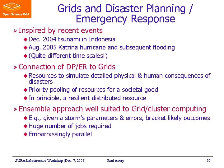 Grids and Disaster Planning / Emergency Response Ø Inspired by recent events u Dec.