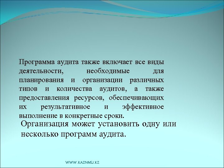 Программа аудита также включает все виды деятельности, необходимые для планирования и организации различных типов