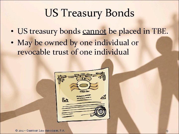 US Treasury Bonds • US treasury bonds cannot be placed in TBE. • May