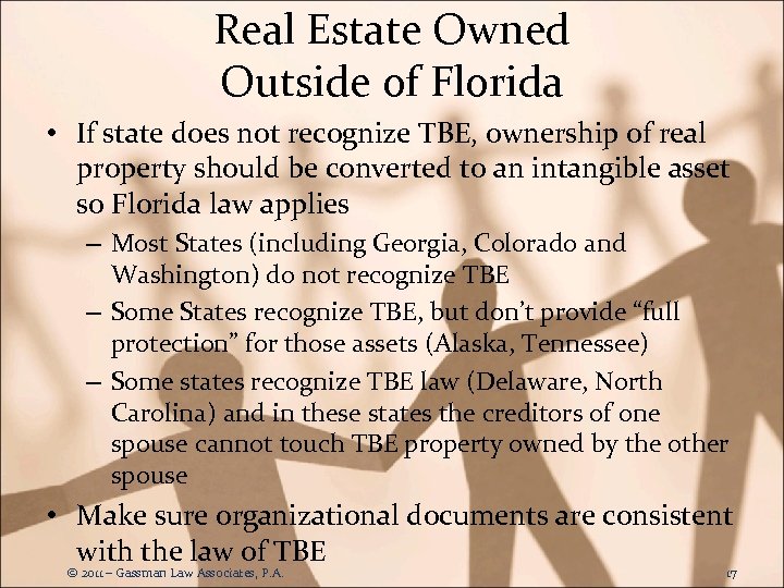 Real Estate Owned Outside of Florida • If state does not recognize TBE, ownership