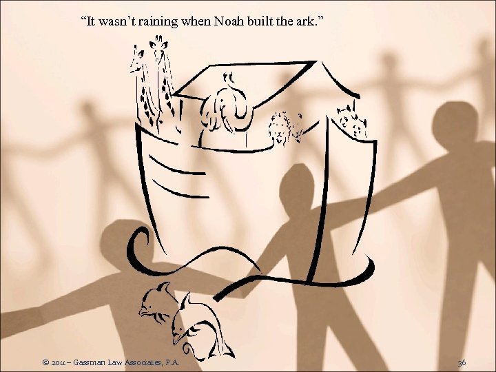 “It wasn’t raining when Noah built the ark. ” © 2011 – Gassman Law