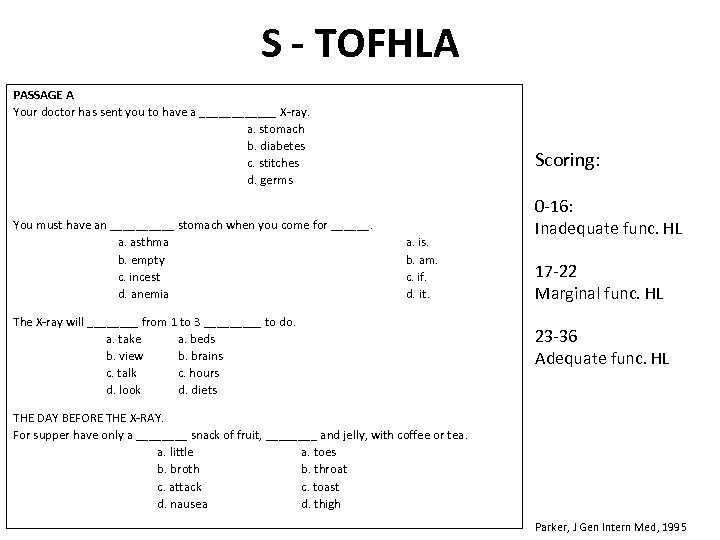 S - TOFHLA PASSAGE A Your doctor has sent you to have a ______