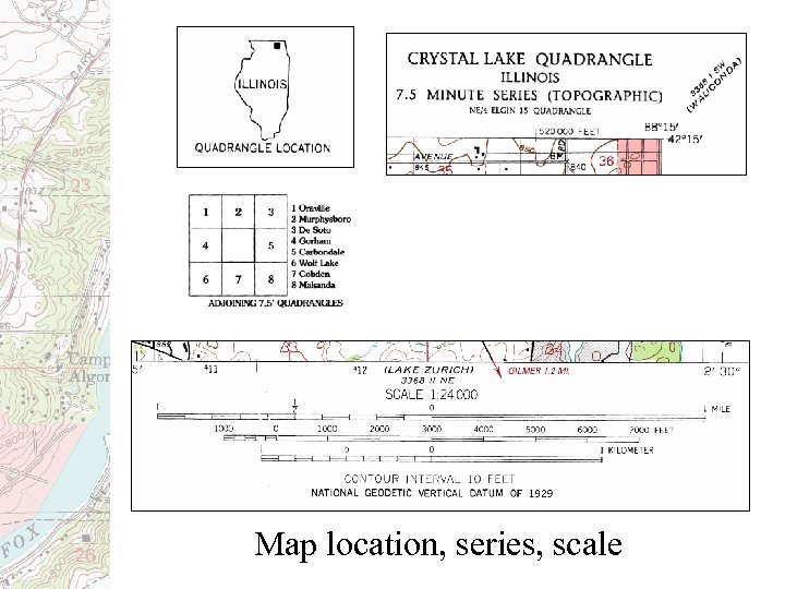 Map location, series, scale 