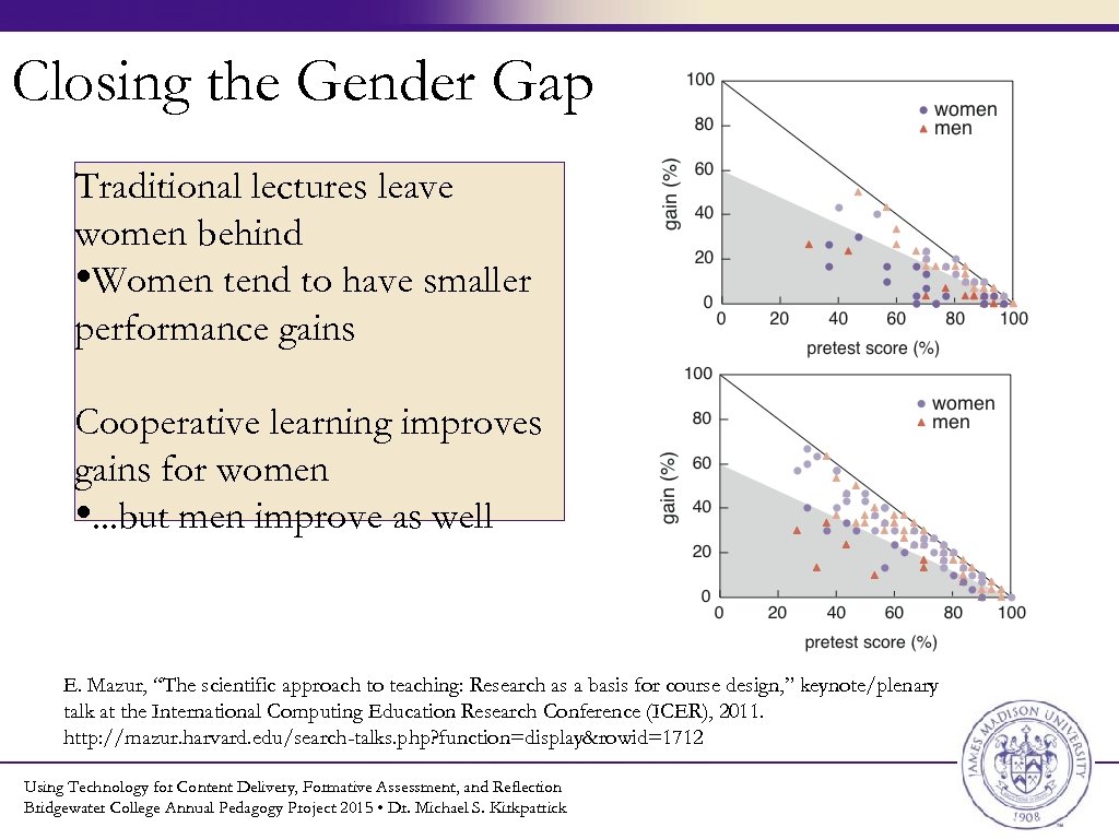 Closing the Gender Gap Traditional lectures leave women behind • Women tend to have
