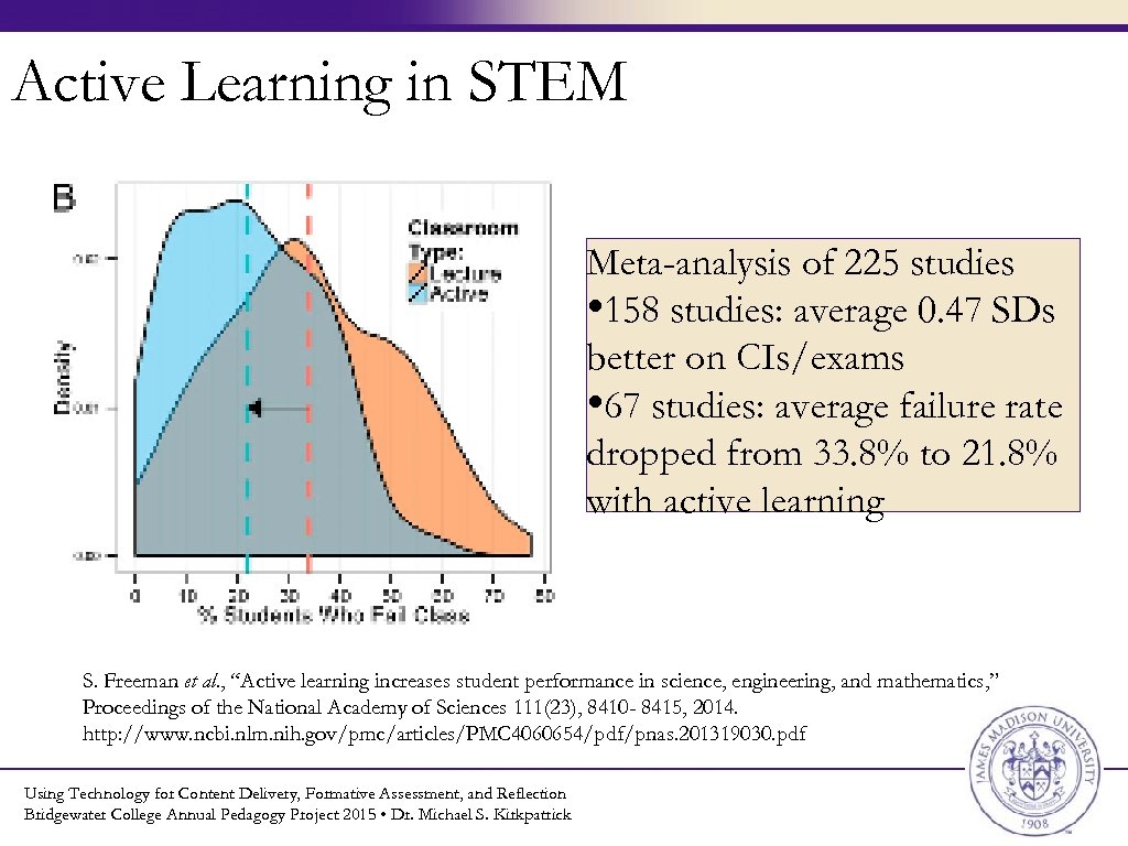 Active Learning in STEM Meta-analysis of 225 studies • 158 studies: average 0. 47