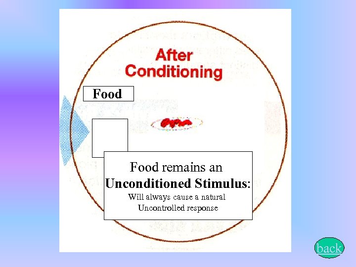 Food remains an Unconditioned Stimulus: Will always cause a natural Uncontrolled response back 