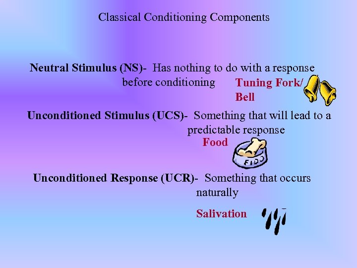 Classical Conditioning Components Neutral Stimulus (NS)- Has nothing to do with a response before