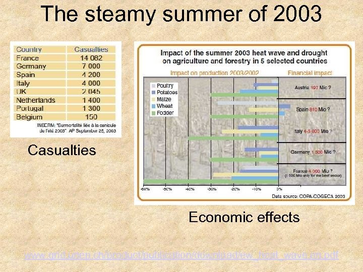 The steamy summer of 2003 Casualties Economic effects www. grid. unep. ch/product/publication/download/ew_heat_wave. en. pdf