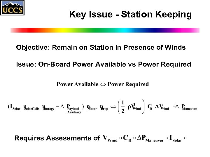 Key Issue - Station Keeping Objective: Remain on Station in Presence of Winds Issue: