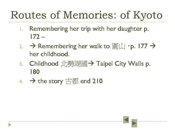 Routes of Memories: of Kyoto 1. 2. 3. 4. Remembering her trip with her