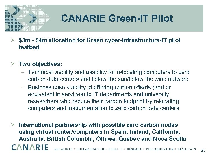 CANARIE Green-IT Pilot > $3 m - $4 m allocation for Green cyber-infrastructure-IT pilot