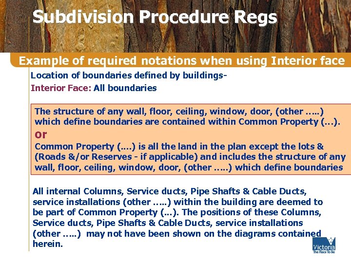 Subdivision Procedure Regs Example of required notations when using Interior face Location of boundaries