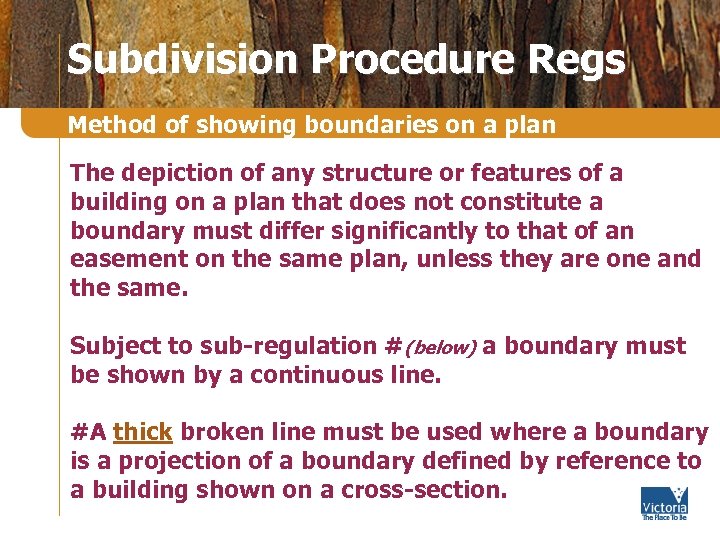 Subdivision Procedure Regs Method of showing boundaries on a plan The depiction of any