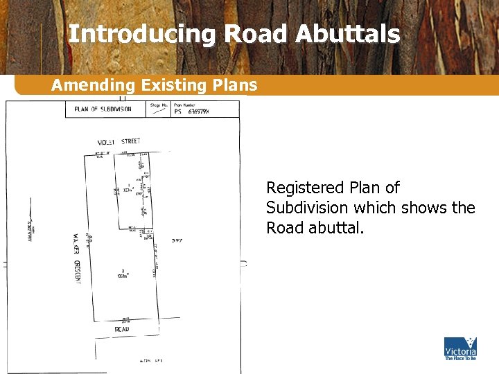Introducing Road Abuttals Amending Existing Plans Registered Plan of Subdivision which shows the Road