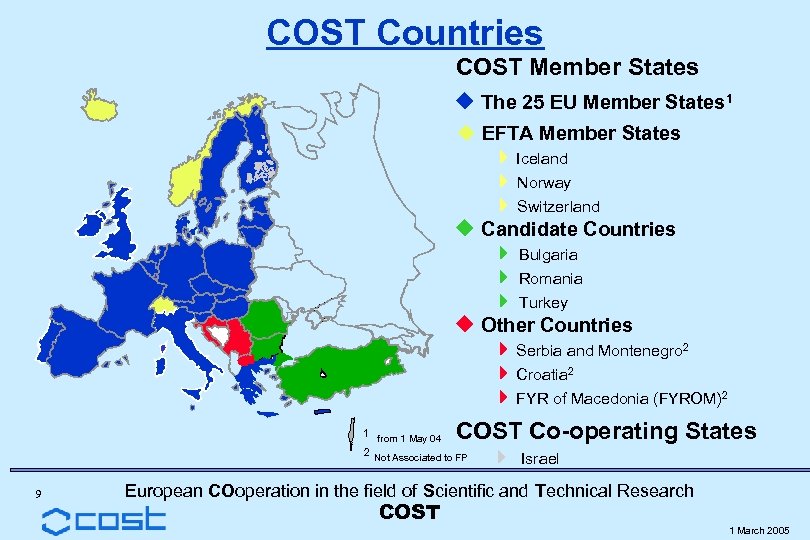 COST Countries COST Member States The 25 EU Member States 1 u EFTA Member