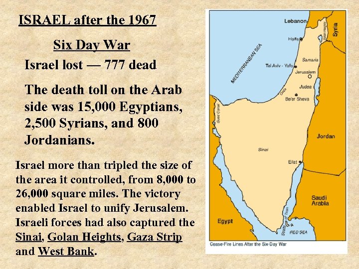 ISRAEL after the 1967 Six Day War Israel lost — 777 dead The death