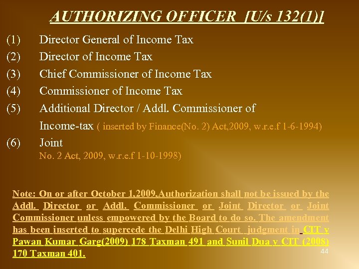 AUTHORIZING OFFICER [U/s 132(1)] (1) (2) (3) (4) (5) (6) Director General of Income