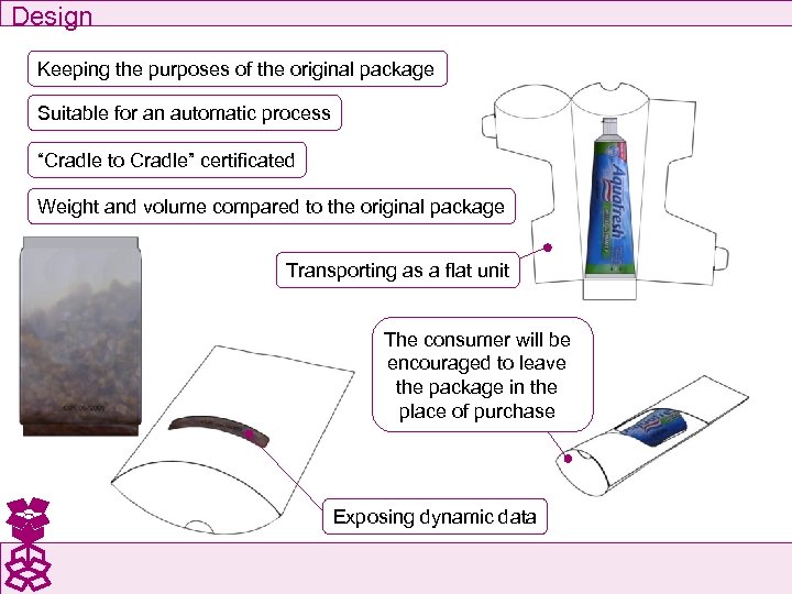 Design Keeping the purposes of the original package Suitable for an automatic process “Cradle