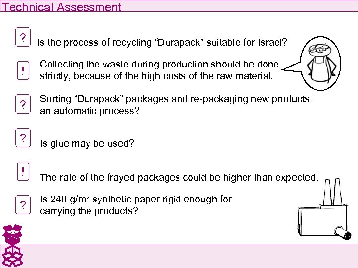 Technical Assessment ? Is the process of recycling “Durapack” suitable for Israel? ! Collecting