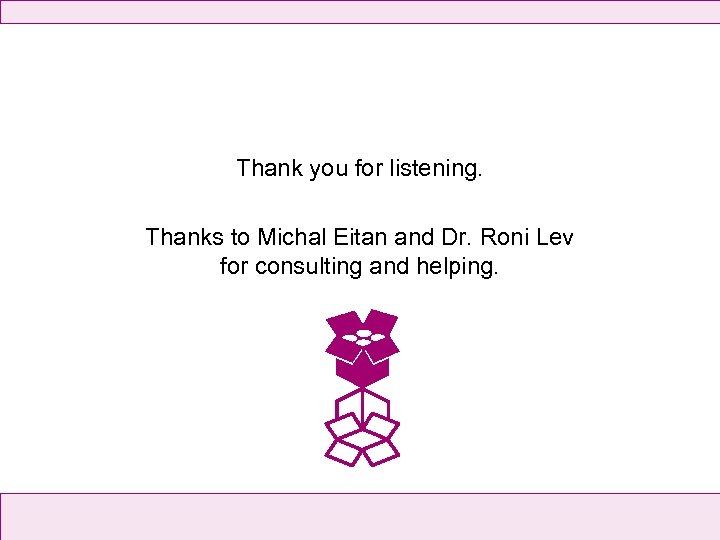Thank you for listening. Thanks to Michal Eitan and Dr. Roni Lev for consulting