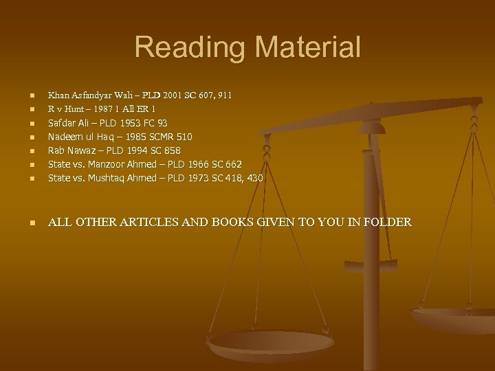 Reading Material n Khan Asfandyar Wali – PLD 2001 SC 607, 911 R v