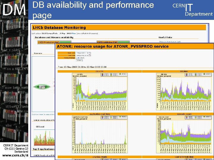DB availability and performance page Internet Services CERN IT Department CH-1211 Genève 23 Switzerland
