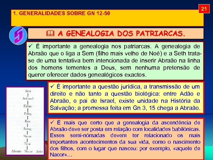 1. GENERALIDADES SOBRE GN 12 -50 21 A GENEALOGIA DOS PATRIARCAS. É importante a